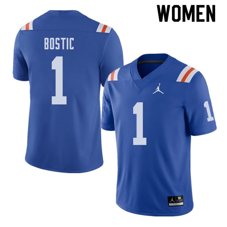 NCAA Florida Gators Jonathan Bostic Women's #1 Jordan Brand Alternate Royal Throwback Stitched Authentic College Football Jersey ERD1664AY